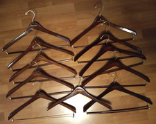 Dark Cherry Wood Nordstrom Coat Pant Hangers Lot of 11 Gold Tone Locking Bar SEE