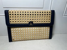 Mark And Graham Waterproof Caning Clutch Navy  Monogrammed “MHM” NWOT