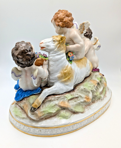 Late 1910s Sitzendorf Putti & Sheep German Porcelain Figurine Cherub Group - Picture 5 of 13