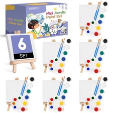 6 Set Mini Acrylic Paint Kit,Minis Stretched Canvas with Easel,Acrylic Paint ...