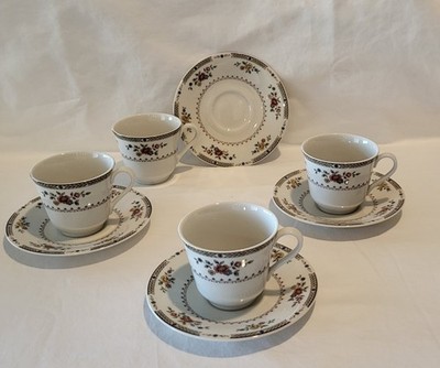 Royal Doulton Kingswood TC1115 Cup & Saucer Set of 4 Floral Bone China 3.25''