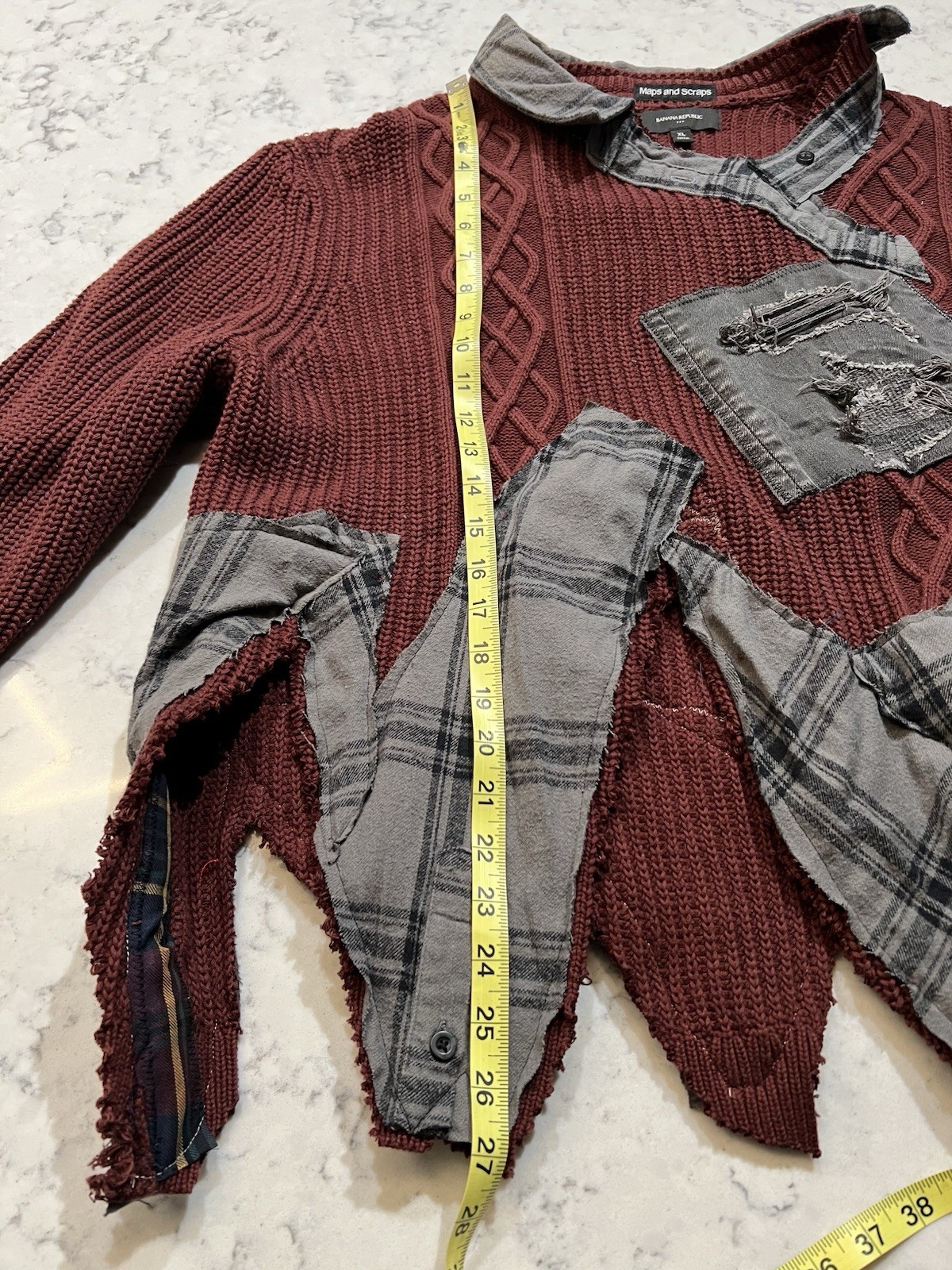 Patchwork And Ragged Upcycled Sweater Burgundy - image 5