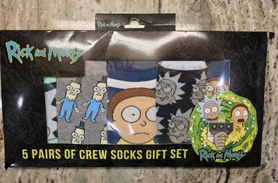 Rick & Morty 5 Pairs Crew Socks Size 6-12 Gift Set Boxed Novelty NEW