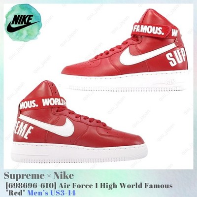 Supreme × Nike Air Force 1 High World Famous Red 698696-610 Men's