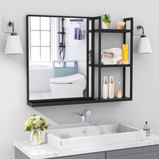 Bathroom Mirror with Storage Shelf 31 X 24.4 Inch Modern Rectangle Black Wall Mi