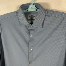 Mizzen Main Shirt Mens Large Trim Fit Blue Button Up Long Performance Gingham