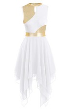 Women's Praise Dance Overlays Dress Tunic Metallic Color Block Sleeveless Irr...