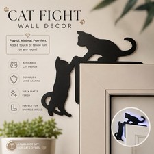 Black Metal Cat Silhouette Wall Decor Plaque, Matte Finish Door/Wall Mount