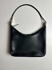 Vintage Gucci Tom Ford Era Black Leather Shoulder Bag GG Zipper Silver Hardware