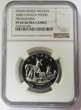 2000 PLATINUM CANADA $300 PRONGHORN 1oz NGC PF 69 ULTRA CAMEO 3550.00 per troy oz