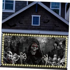 Halloween Garage Door Banner Cover with Grommets 6 x 13 ft Skeleton Style