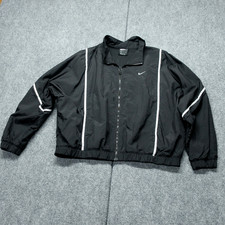 VTG Nike Sportswear Woven Track Jacket Womens L Black White Contrast Piping Logo