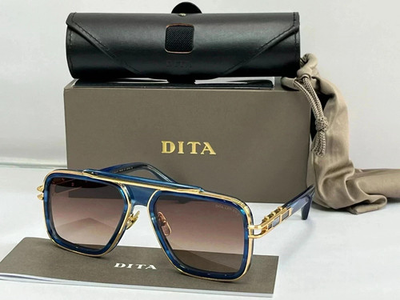 #ad Dita LXN EVO DT DTS403 WTI GLD 57 Matte BlUE Gold Metal Sunglasses Yellow Lens $180.00