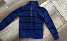 Boys Polo Ralph Lauren 1/4 Zip Up Sweater - Size 4T Blue Black Stripe Red Logo