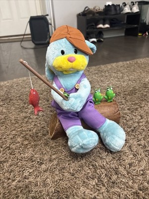 Vintage Gemmy Singing Fishing Bunny Rabbit Log Frogs Polly Wolly Doodle Works