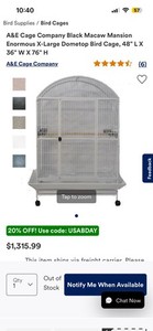 A&E Cage Macaw Mansion Enormous X-Large Dometop Bird Cage, 48" L X 36" W X 76" H
