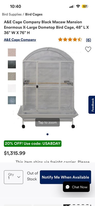 A&E Cage Macaw Mansion Enormous X-Large Dometop Bird Cage, 48" L X 36" W X 76" H
