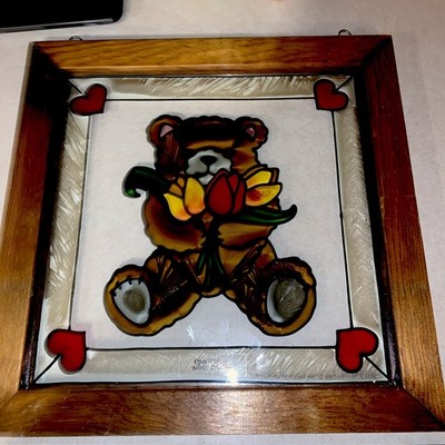 Framed Stained Glass Teddy Bear - Open Windows Salida Colorado - 13'' x 13''
