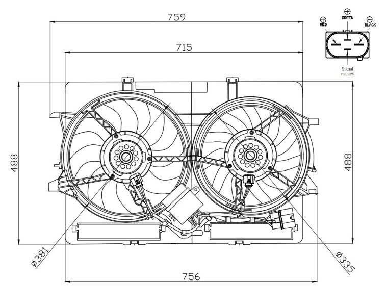 Left NRF-OE 47938 Fan, engine cooling for AUDI,PORSCHE