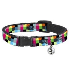 Cat Collar Breakaway with Bell Checker Bright Pastel NARROW Fits 8.5-12"