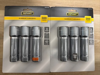 Lot Of 2, Defiant Aluminum Flashlights 300 Lumens Pack Of 3, Brand New Sealed