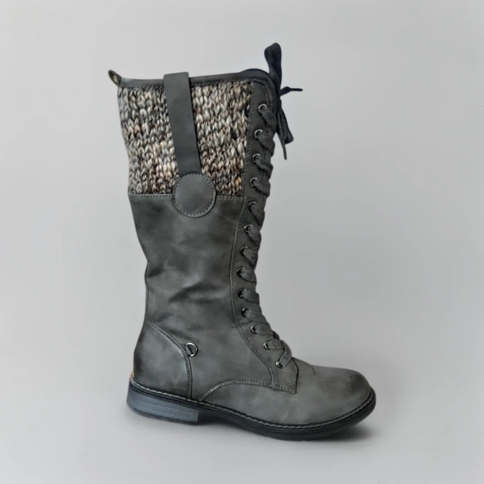 Patrizia SHARLA Gris Hasta la Rodilla Con Cordones Cremallera Invierno Tejido Suéter Botas Para Mujer 8 Foto 3 de 4