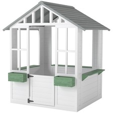 Children  s Outdoor Playhouse Wood Made with Window and Flower Rack
