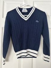 Vintage IZOD LACOSTE Sweater Youth 16 ADULT XS Cable Vneck alligator preppy