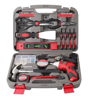 Apollo Tools 135 Piece Household Tool Set with Pivoting 135-Piece, Red 