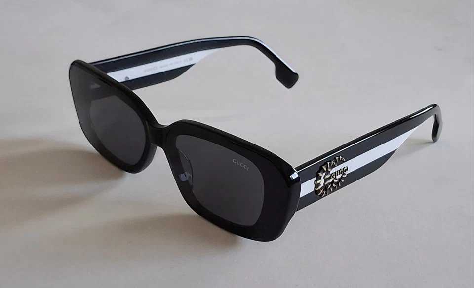 GUCCI GG1641 Gray Lenses Black White Acetate Rectangle Frame Sunglasses - Image 2 of 4