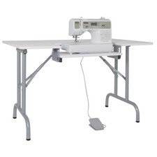 Folding Sewing Table Foldable Adjustable Shelf White 47.5" W x 28" D