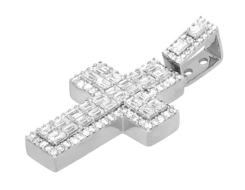 Double Row Emerald Cut 5 7/10 CT Real Diamond Cluster Cross Pendant Gold 7M... - Picture 3 of 8