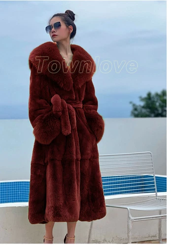 Abrigo informal suelto largo grueso otoño e invierno cuello de piel grande para mujer - Imagen 16 de 34