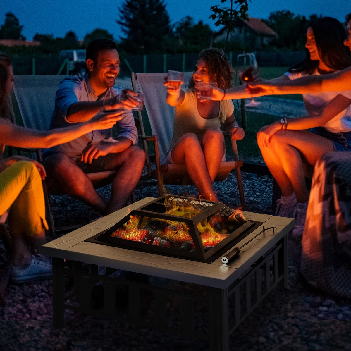 Fire Pit Heater Enclosure Square Table Garden Patio Metal Black
