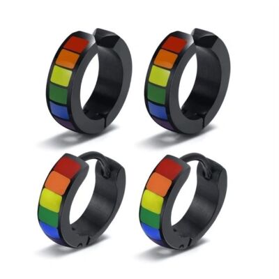 Black Rainbow Hoop Earrings in Stainless Steel by Perimade & Co