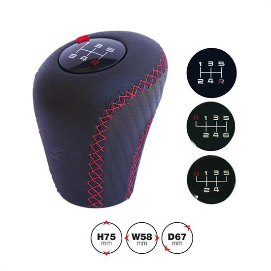 Pomello Cambio SLICK RED Ecopelle Nera/Rosso H75mm Larg.58mm Prof.67mm S.Racing
