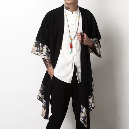 Sommer Kimono Strickjacke Herren Männer Samurai Kostüm Kleidung Kimono Jacke - Bild 4 von 38