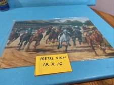 Large METAL Horse racing Sign 12 X 16 Inches on First Turn  c/r Susan Sponenberg