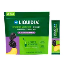 Liquid I.V. Energy Multiplier Blackberry Peach 26 Individual Stick Packs