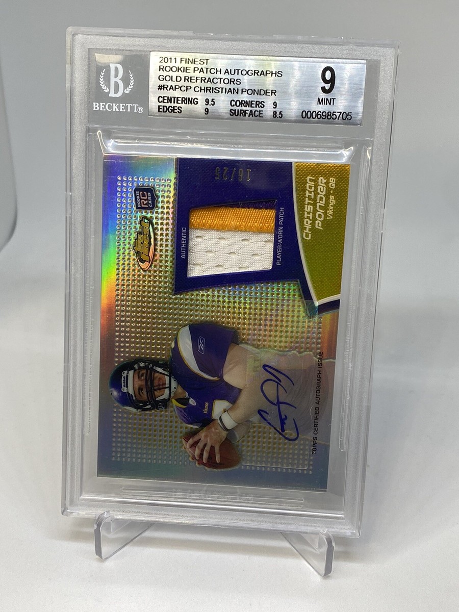 2011 Finest Gold Refractor /25 Christian Ponder BGS 9 JSY Rookie