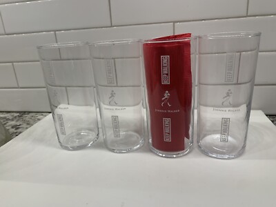 Lot of 4-Johnnie Walker Glass Keep Walking Highball Glasses, White Logo