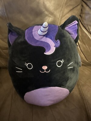 Squishmallow 12'' Nixy the Caticorn Black Purple Horn Tail Halloween