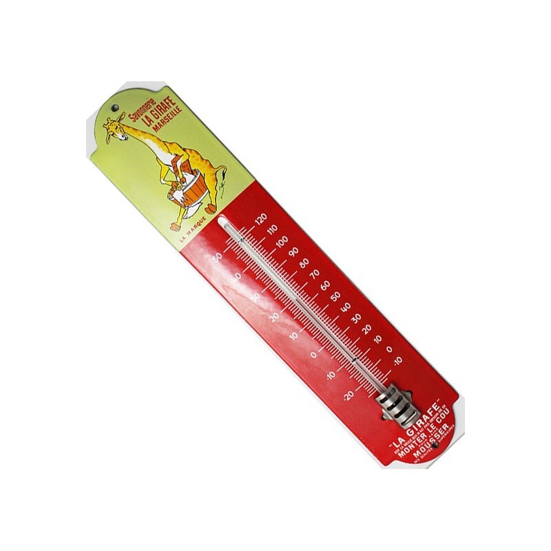 Thermomètre émaillé bombé La Girafe 42cm en véritable émail artisanal