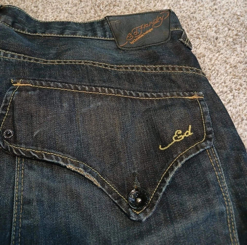 Pantalones de mezclilla holgados Ed Hardy de Christian Audigier con botones talla 42 X 32 Foto 3 de 4