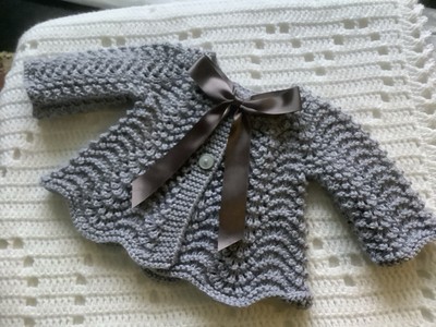 LUXUS 100% reine Wolle Vintage Style ''Heather Mist'' Baby Strickjacke, Matinee Mantel.