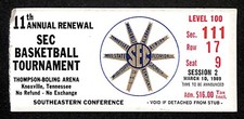1989 SEC Basketball Tournament Ticket 3/10 Session 2 Alabama Champs 89396