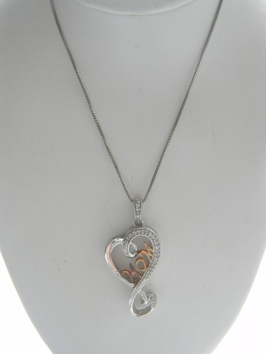 Sterling Silver Alwand Vahan Diamond Double Heart/Rose Gold MOM Pendant & Chain - Picture 9 of 9