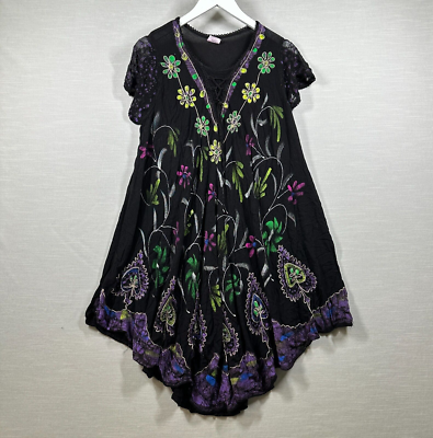 mexican embroidered shift dress Asha Dress Womans Small Black Flowers Shift Vacation Mexican Painted  Embroidered