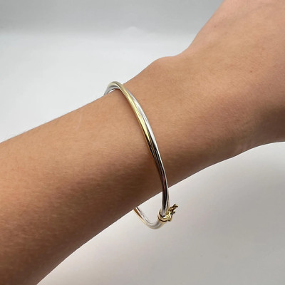 18K Two-Tone Twisted Gold Bangle   Italian Bangle   Braided Bangle Bracelet