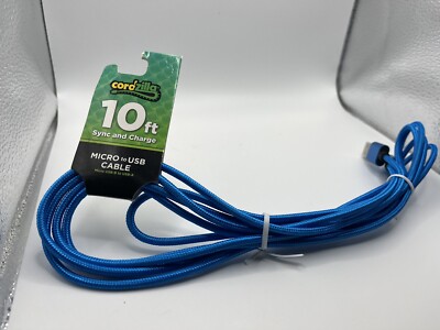 Sync & Charge Micro To USB 10 Foot Long Braided Blue Cable Cordzilla